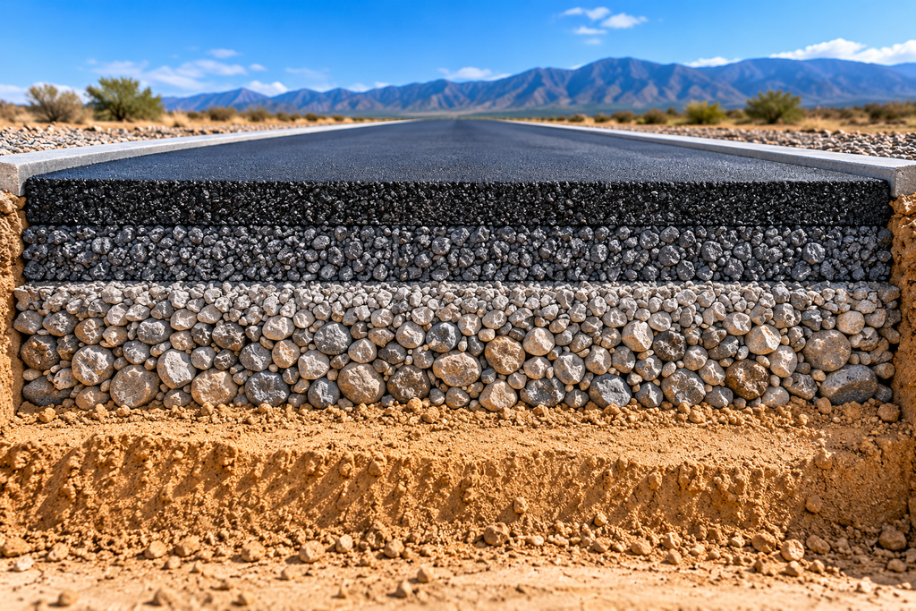 Corte transversal de carretera en el desierto